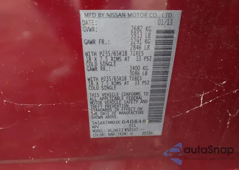 2013 Nissan Pathfinder Sv from USA, damaged, VIN 5N1AR2MMXDC640848